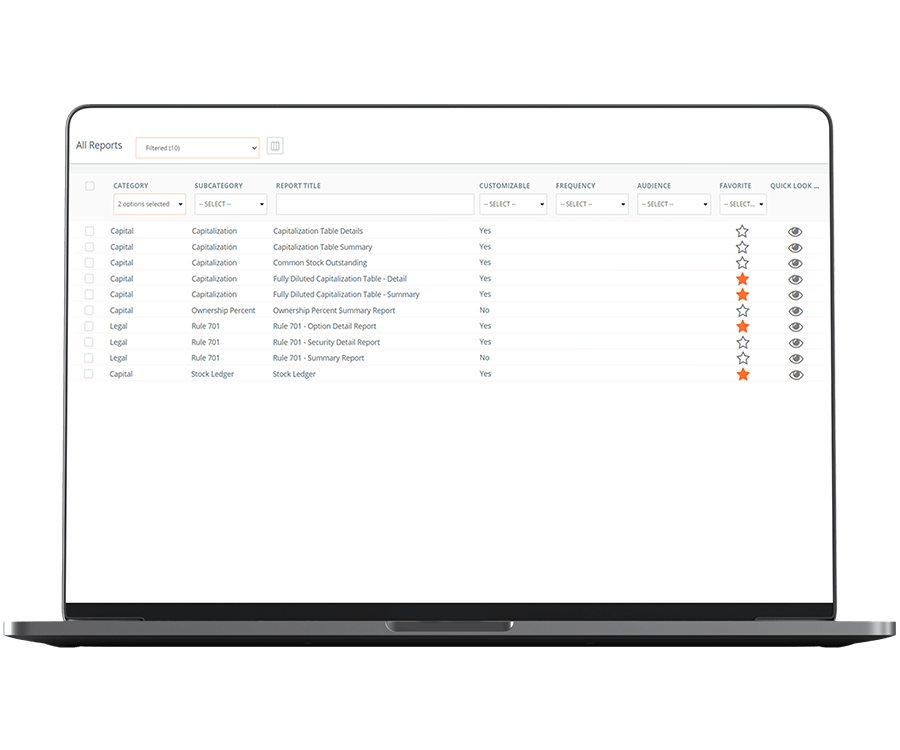 Certent Cap Table Solution Page Feature 4 Comprehensive Reporting